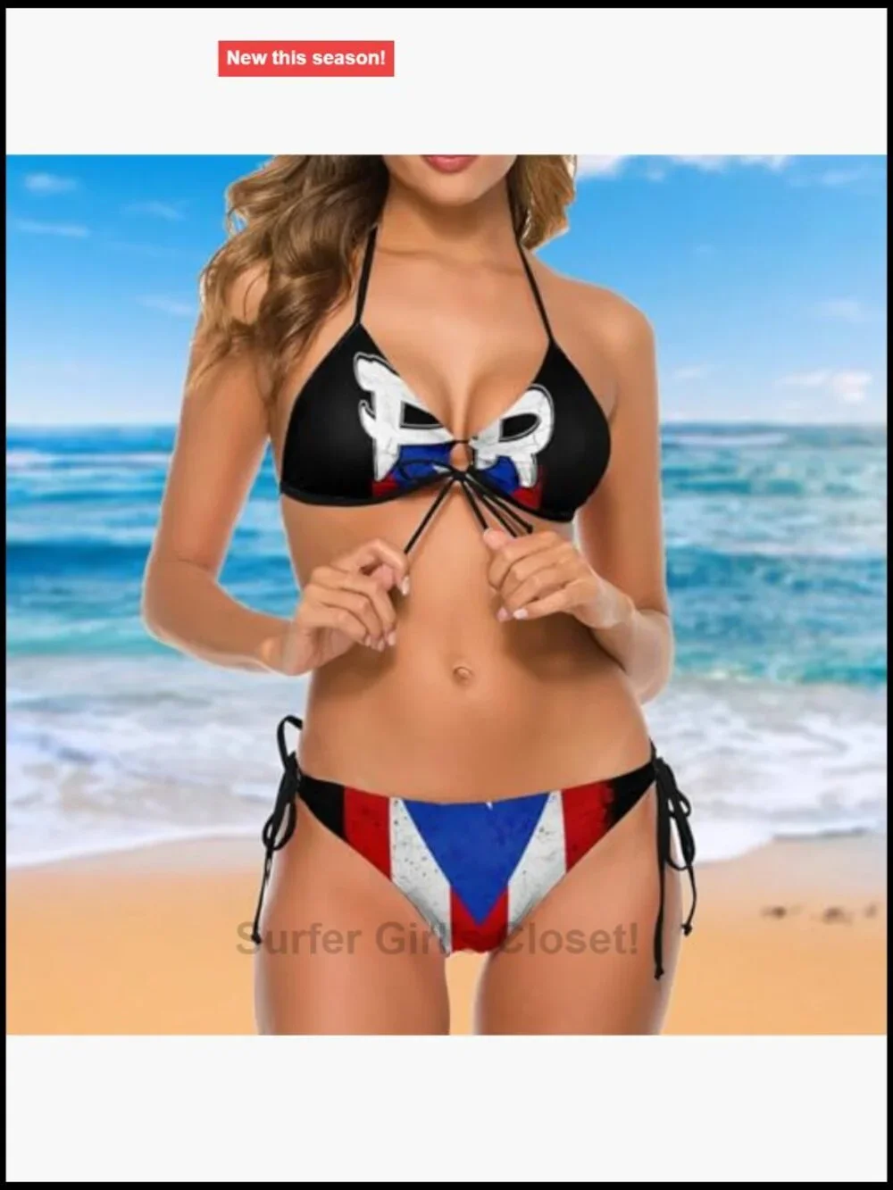 Puerto Rico Flag Bikini Set with Strappy Triangle Top and Low Rise Briefs